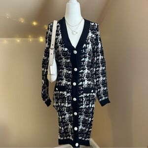 NWT Fashion Nova Alice Sweater Mini Dress Black White Size Small